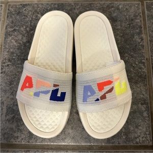 NEW APL Women’s Big Logo TechLoom Slide Sandal Pristine Neon Blocked Size 6